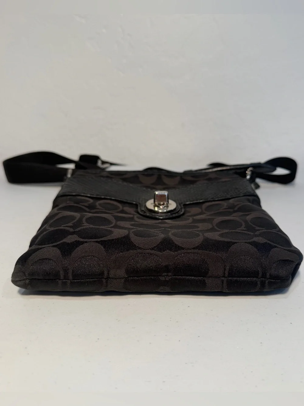 Coach Black Signature Peyton Exotic Trim Swingpack Crossbody